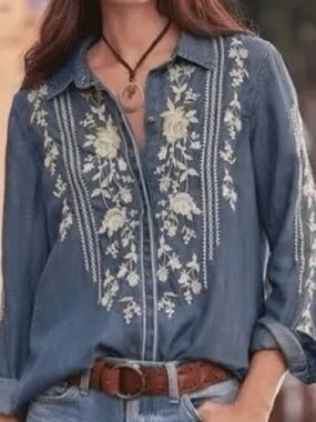 DRIFTWOOD Blue Embroidered Button-Down Shirt